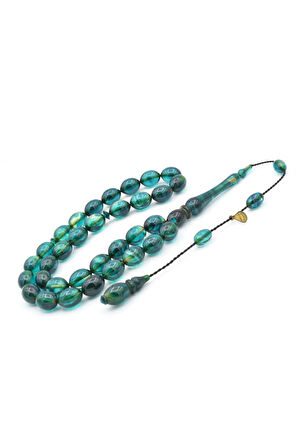 Hakan Turan İmzalı Beyzi Kesim Mavi Sıkma Kehribar Tesbih