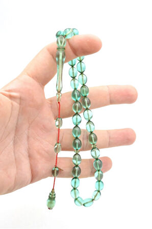 Hakan Turan İmzalı Beyzi Kesim Açık Mavi Sıkma Kehribar Tesbih