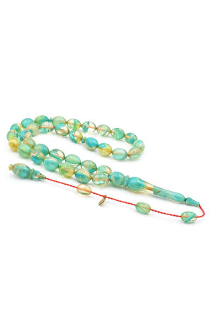 Hakan Turan İmzalı Beyzi Kesim Hareli Mavi Sıkma Kehribar Tesbih