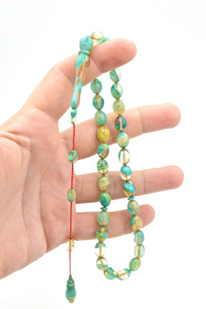 Hakan Turan İmzalı Beyzi Kesim Hareli Mavi Sıkma Kehribar Tesbih