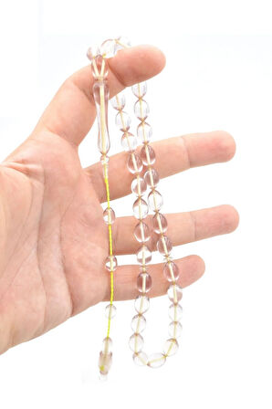 Hakan Turan Yapımı Beyzi Kesim Şeffaf Sıkma Kehribar Tesbih