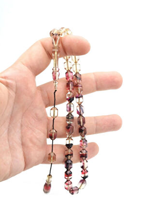 Hakan Turan Yapımı Uçlu Kapsül Kesim Şeffaf Pembe Sıkma Kehribar Tesbih