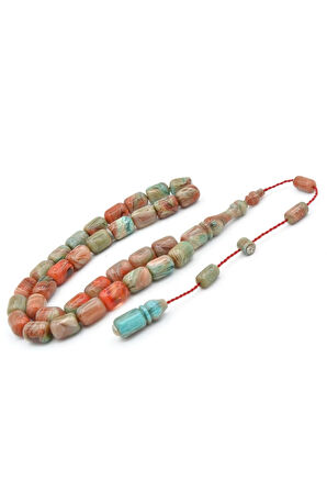 Halil Demirkol İmzalı Kapsül Kesim Kırmızı Mavi Sıkma Kehribar Tesbih