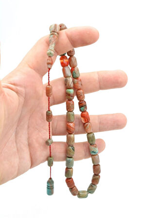 Halil Demirkol İmzalı Kapsül Kesim Kırmızı Mavi Sıkma Kehribar Tesbih