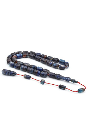 Halil Demirkol İmzalı Kapsül Kesim Sedefli Lacivert Sıkma Kehribar Tesbih