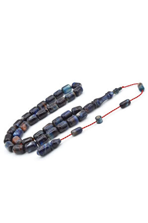 Halil Demirkol İmzalı Kapsül Kesim Sedefli Lacivert Sıkma Kehribar Tesbih