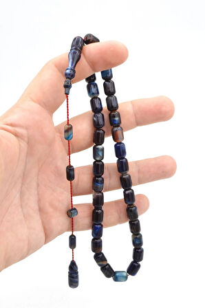 Halil Demirkol İmzalı Kapsül Kesim Sedefli Lacivert Sıkma Kehribar Tesbih