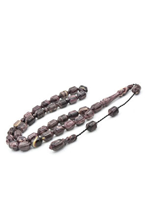 Hakan Turan Yapımı Uçlu Kapsül Kesim Hareli Mor Sıkma Kehribar Tesbih