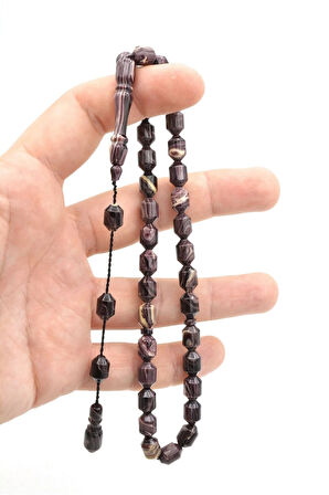 Hakan Turan Yapımı Uçlu Kapsül Kesim Hareli Mor Sıkma Kehribar Tesbih