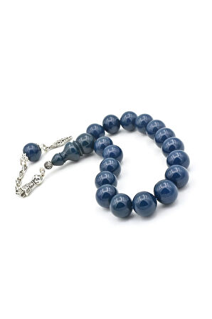 Gümüş Kaplama Kamçılı Küre Kesim Lacivert Sıkma Kehribar Efe Maskot Tesbih