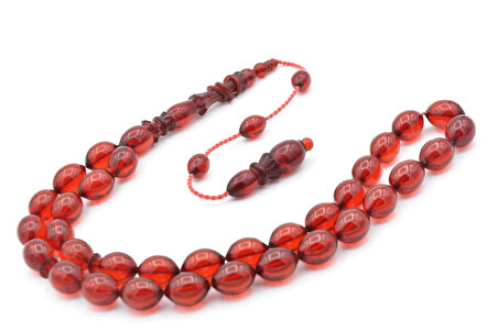 ABDULLAH ÖNER USTA YAPIMI OYMA İMAMELİ KIRMIZI SIKMA KEHRİBAR TESBİH İRİ