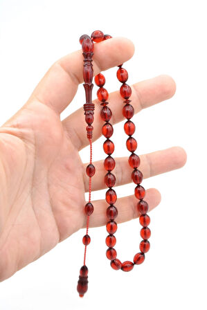 ABDULLAH ÖNER USTA YAPIMI OYMA İMAMELİ KIRMIZI SIKMA KEHRİBAR TESBİH İRİ