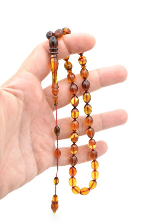 SİSTEMLİ USTA YAPIMI KALEM İŞİ İMAMELİ SÜZME BAL RENGİ SIKMA KEHRİBAR TESBİH