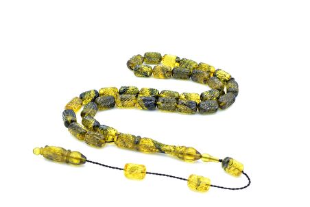 KALEM İŞÇİLİKLİ KAPSÜL KESİM SARI SİYAH SIKMA KEHRİBAR TESBİH