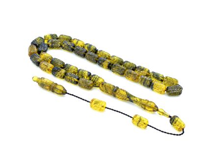 KALEM İŞÇİLİKLİ KAPSÜL KESİM SARI SİYAH SIKMA KEHRİBAR TESBİH