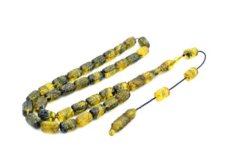 KALEM İŞÇİLİKLİ KAPSÜL KESİM SARI SİYAH SIKMA KEHRİBAR TESBİH