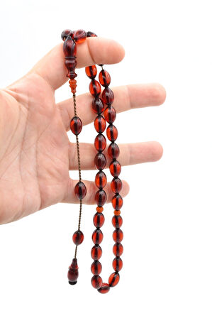 Usta Işi Sistemli Arpa Kesim Turuncu Sıkma Kehribar Tesbih 053