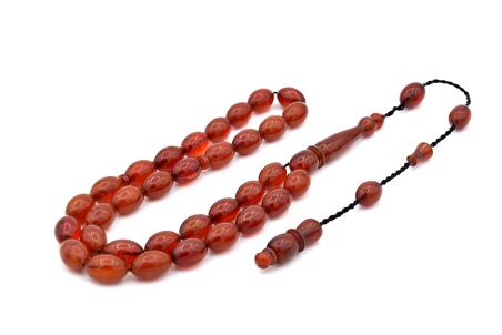 USTA İŞİ SİSTEMLİ BEYZİ KESİM TURUNCU SIKMA KEHRİBAR TESBİH 069