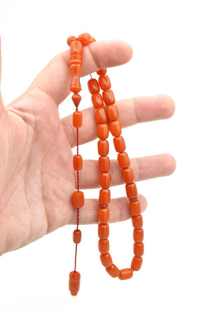 USTA İŞİ SİSTEMLİ KAPSÜL KESİM TURUNCU SIKMA KEHRİBAR TESBİH 092