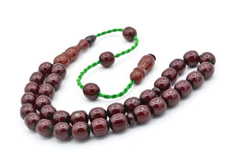 USTA İŞİ SİSTEMLİ KÜRE KESİM ÇUBUK MALZEME KIRMIZI SIKMA KEHRİBAR TESBİH 131