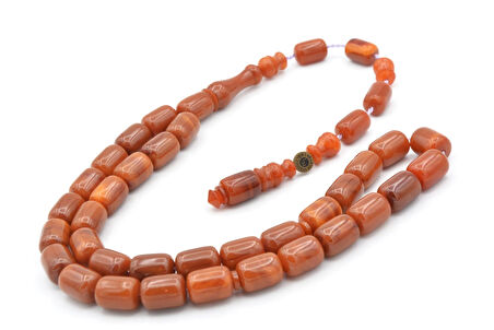 USTA İMZALI SİSTEMLİ KAPSÜL KESİM KİREMİT RENGİ SIKMA KEHRİBAR TESBİH 131