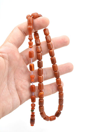 USTA İMZALI SİSTEMLİ KAPSÜL KESİM KİREMİT RENGİ SIKMA KEHRİBAR TESBİH 131