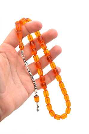 ARNAVUT KAMÇILI KALEM İŞİ İMAMELİ TURUNCU SIKMA KEHRİBAR TESBİH 011