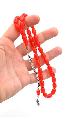 ARNAVUT KAMÇILI KAPSÜL KESİM KIRMIZI SIKMA KEHRİBAR TESBİH 019