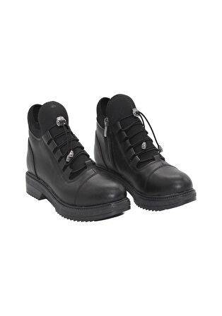 Mergenshoes S110 Siyah Cilt Bağcıklı Kadın Kışlık Bot