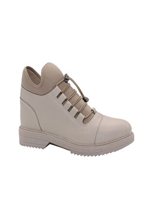 Mergenshoes S110 Bej Cilt Bağcıklı Kadın Kışlık Bot
