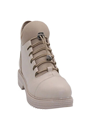 Mergenshoes S110 Bej Cilt Bağcıklı Kadın Kışlık Bot