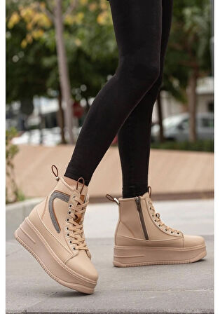 Mergenshoes Bf950 Bej Kalın Taban Kadın Bot