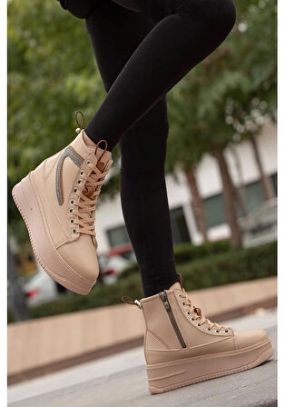 Mergenshoes Bf950 Bej Kalın Taban Kadın Bot