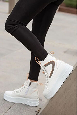 Mergenshoes BF950 Beyaz Kalın Taban Kadın Spor Bot