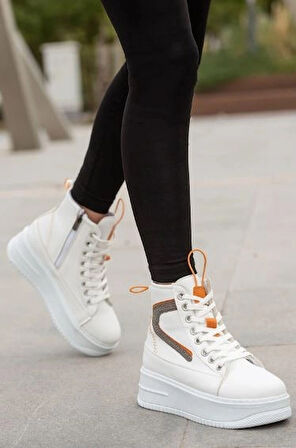 Mergenshoes BF950 Beyaz Kalın Taban Kadın Spor Bot