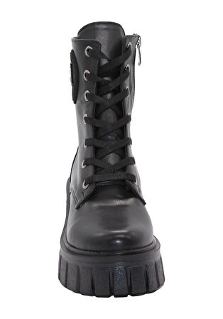 Mergenshoes 3089 Siyah Fermuarlı Bağcıklı Kadın Bot
