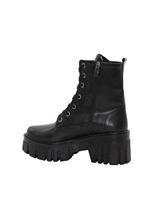 Mergenshoes 3089 Siyah Fermuarlı Bağcıklı Kadın Bot