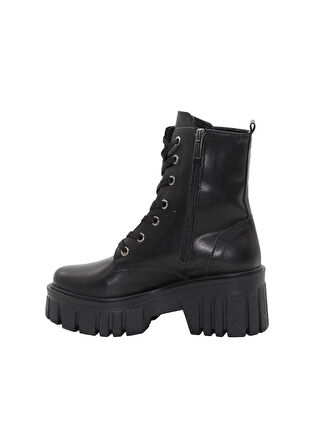 Mergenshoes 3086 Siyah Fermuarlı Bağcıklı Kadın Bot