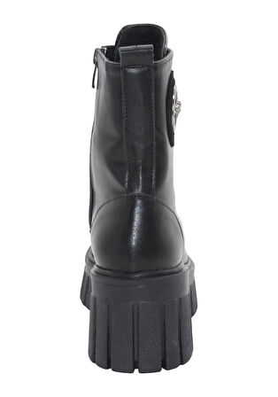 Mergenshoes 3086 Siyah Fermuarlı Bağcıklı Kadın Bot