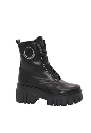 Mergenshoes 3087 Siyah Fermuarlı Bağcıklı Kadın Bot