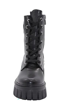 Mergenshoes 3087 Siyah Fermuarlı Bağcıklı Kadın Bot