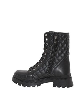 Mergenshoes 3085 Siyah Fermuarlı Bağcıklı Kadın Bot