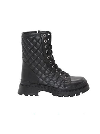 Mergenshoes 3085 Siyah Fermuarlı Bağcıklı Kadın Bot