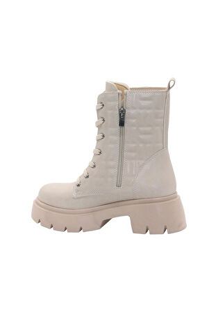 Mergenshoes Bf183 Bej Bağcıklı Fermuarlı Kadın Bot
