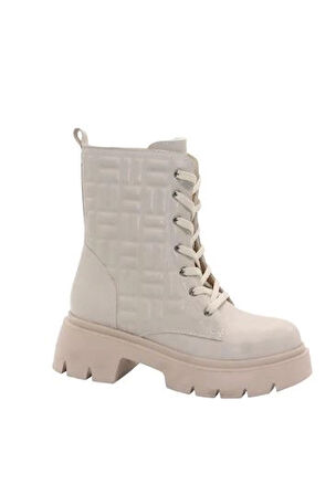Mergenshoes Bf183 Bej Bağcıklı Fermuarlı Kadın Bot