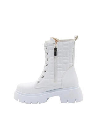 Mergenshoes BF183 Beyaz Bağcıklı Fermuarlı Kadın Bot
