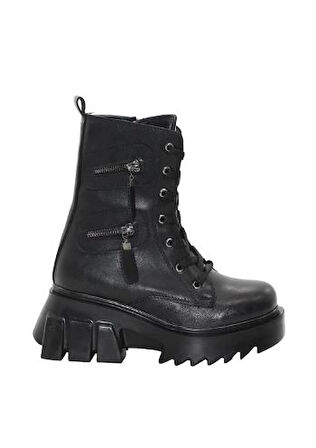 Mergenshoes BF182 Siyah Bağcıklı Fermuarlı Kadın Bot