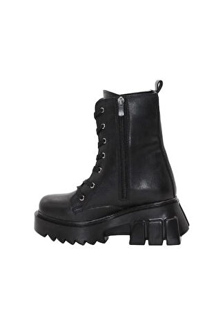 Mergenshoes BF182 Siyah Bağcıklı Fermuarlı Kadın Bot