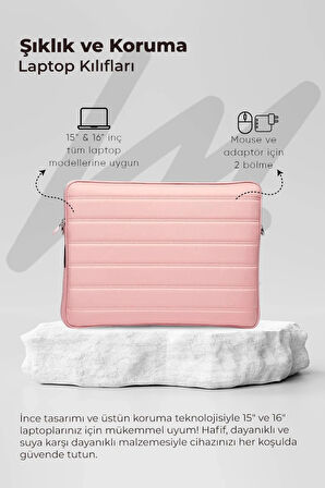 Çizgili Su Geçirmez Macbook Air Pro 15.6 & 16 İnç Pembe Laptop Tablet Kılıfı