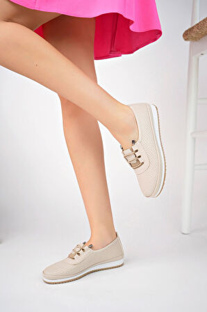 Ortopedik Taban Lazerli Krem Ayakkabı